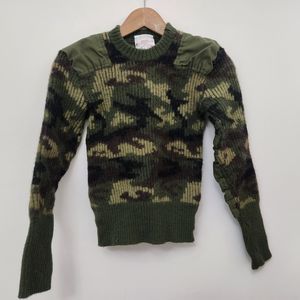BRIGADE QUARTERMASTERS Women's Green Camo Wool Sweater Crew Neck Size XS 2 / 38